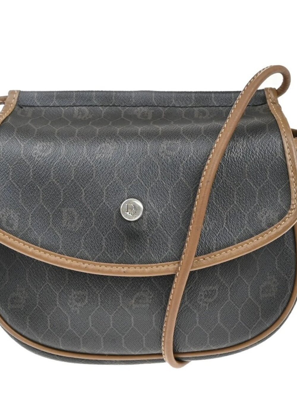 CHRISTIAN DIOR Logo Honeycomb Mini Shoulder Bag PVC Leather Brown GHW 61KP075